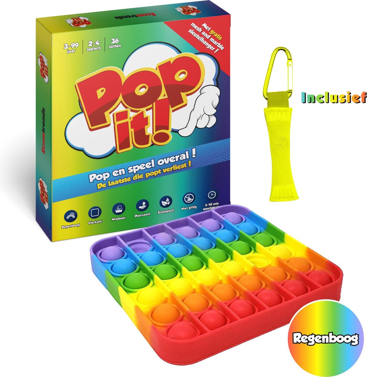 Ecomtrends® Pop It Regenboog Vierkant Fidget Toy Pakket met Mesh and Marble- Pop It Rainbow - Speelgoed Meisjes & Jongens - PopIt