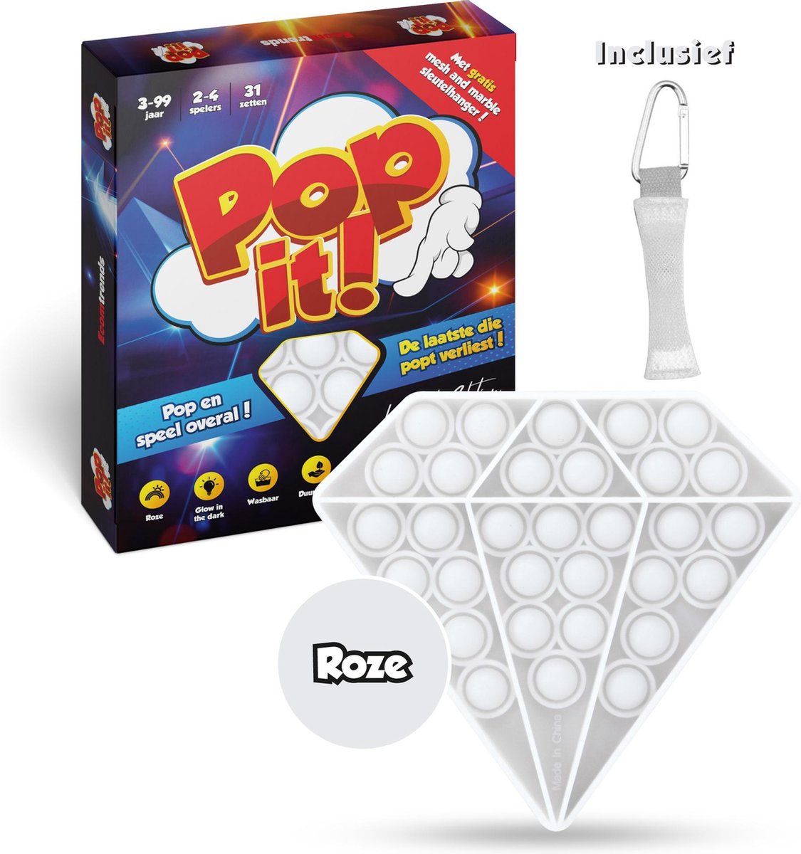 Pop It Fidget Toys Pakket Glow In The Dark Roze PopIt en Mesh and Marble - Diamant - TikTok Speelgoed voor Kinderen - Ecomtrends®