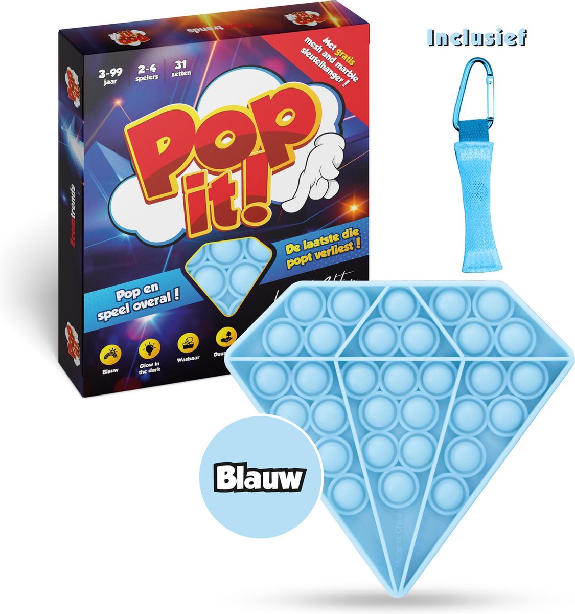 Pop It Fidget Toys Pakket met Diamant Glow In The Dark PopIt en Mesh and Marble - TikTok Speelgoed voor Kinderen - Ecomtrends®