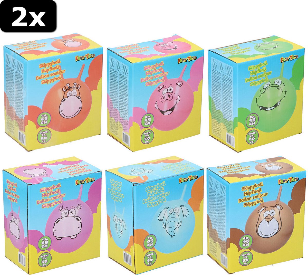 2x Skippybal 45 cm 6 assorti dieren