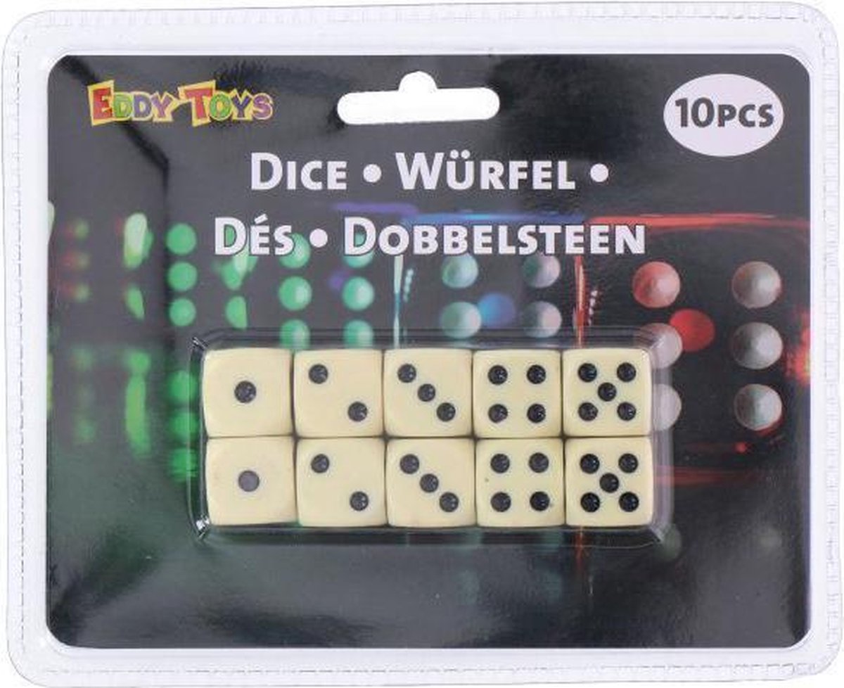 Eddy Toys Dobbelstenen wit: 10 stuks