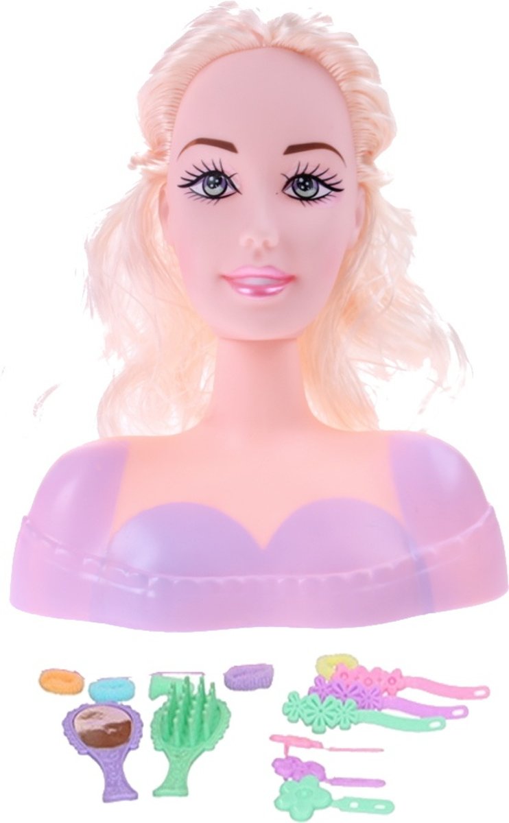 Eddy Toys Kaphoofd Roze Met Blond Haar 24 Cm 15-delig