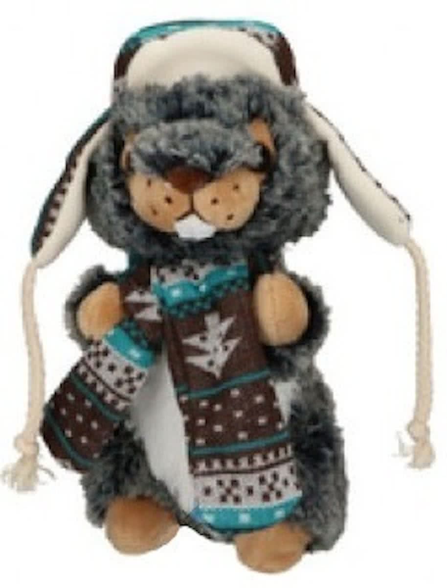 Eddy Toys Knuffel Otter Met Muts En Sjaal Grijs/groen 27 Cm