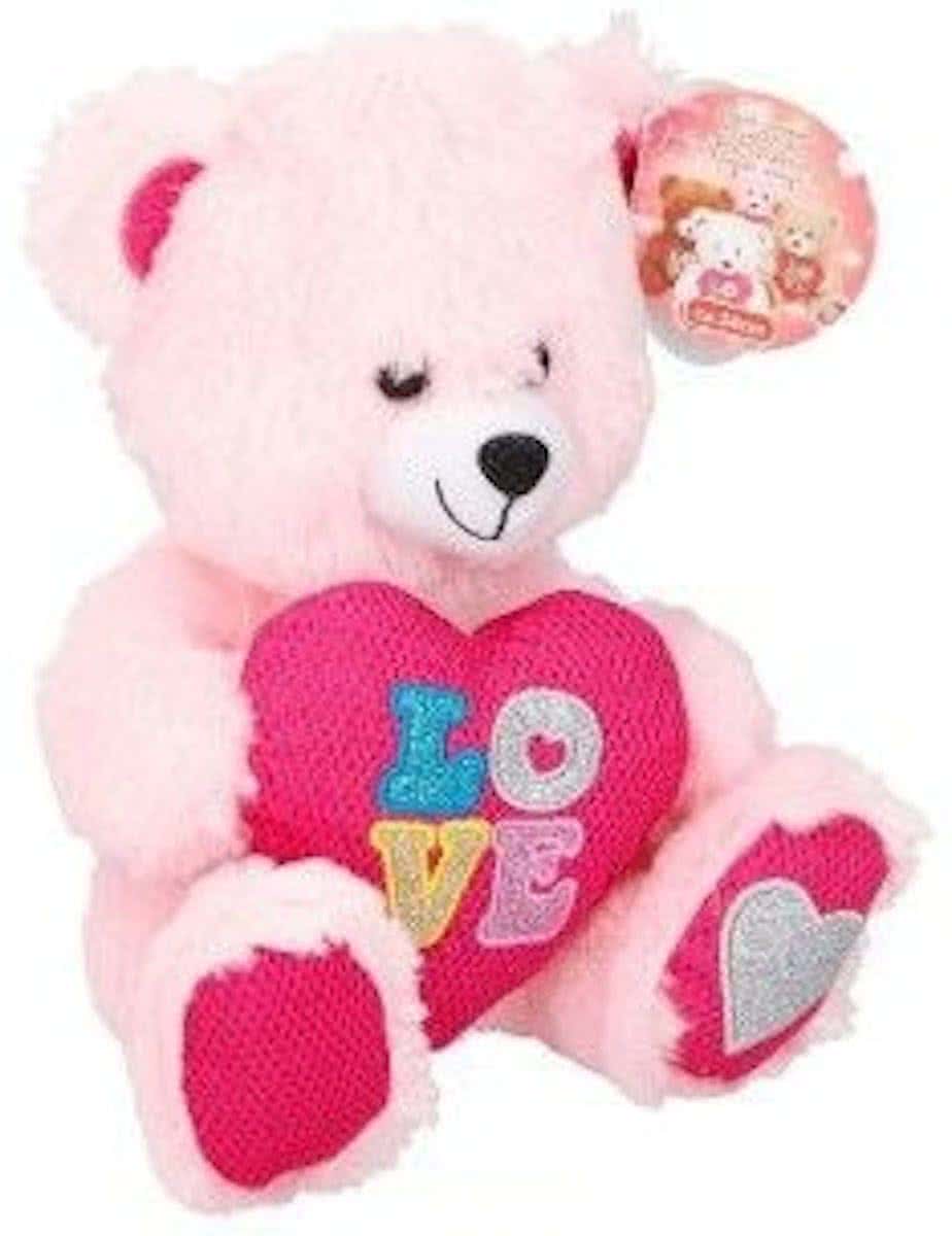 Eddy Toys Knuffelbeer Met Hart Roze 24 Cm