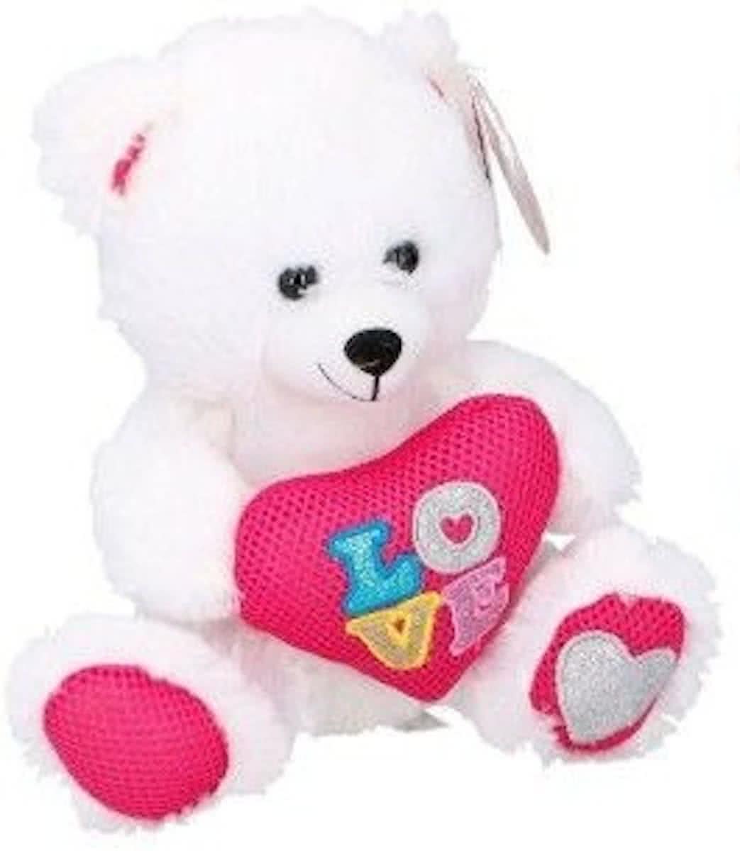 Eddy Toys Knuffelbeer Met Hart Wit 24 Cm