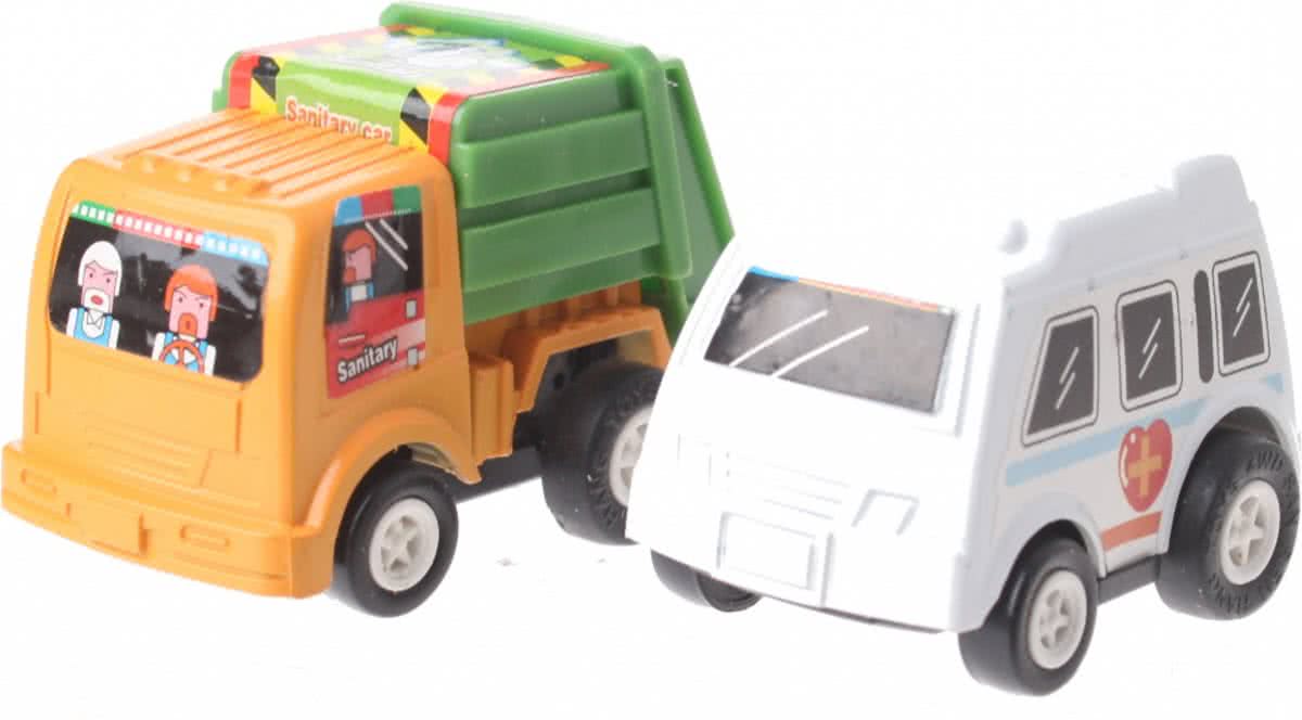 Eddy Toys Mini Terugtrekvoertuigen: Vuilniswagen En Ambulance