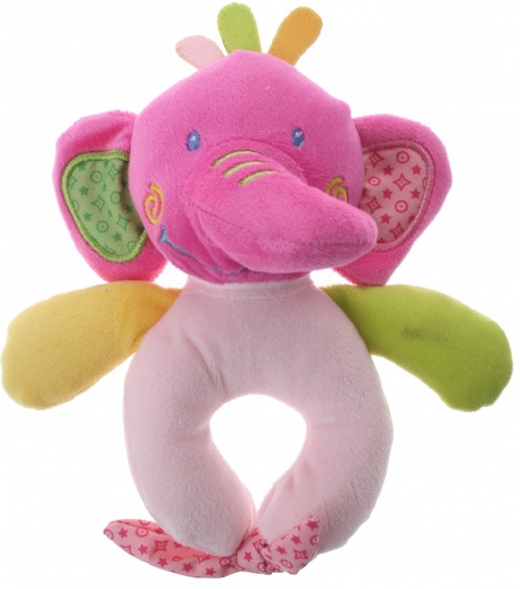   Pluche Rammelaar Olifant Paars/roze 16 Cm