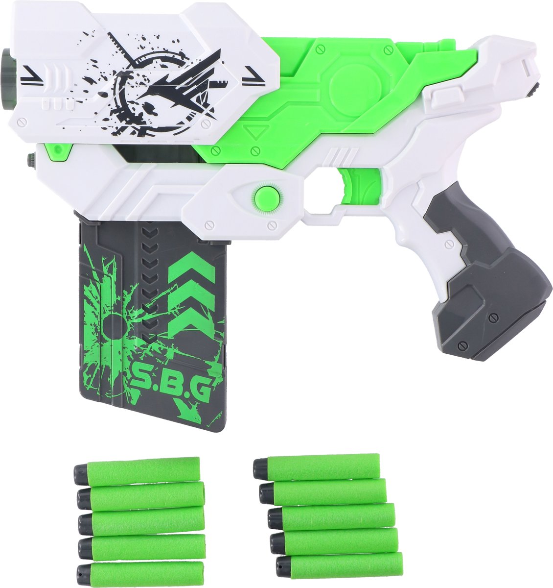   Shooter Pistool Met Foampijlen Wit/groen 27,5 Cm