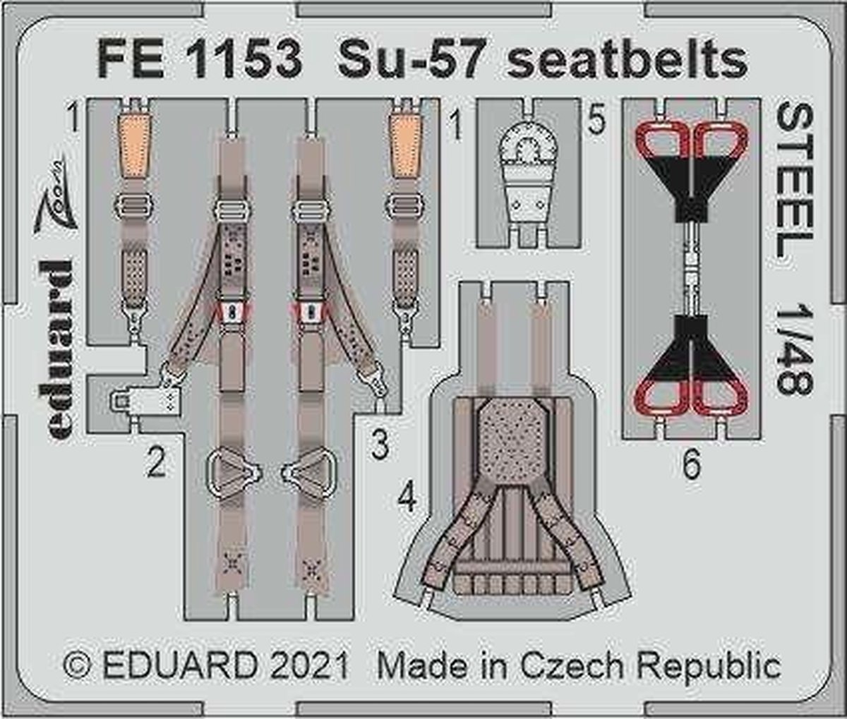 1:48 Eduard FE1153 SU-57 Seatbelts Steel for Zvezda Photo-etch