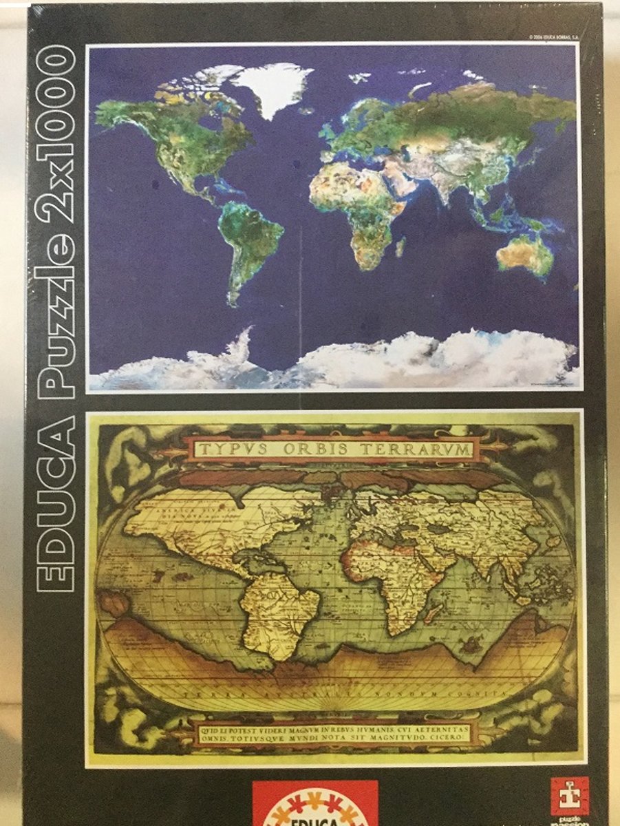 Legpuzzel - 2 x 1000 stukjes - Moderne wereldkaart  + Historische Wereldkaart - Educa Puzzel