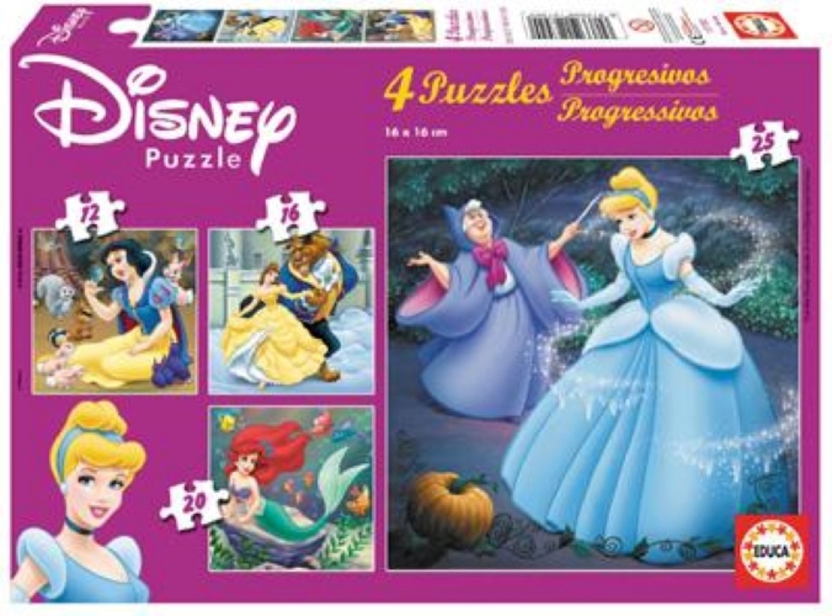 Legpuzzels - 4 puzzels - 12, 16, 20, 25 Stukjes - Disney Prinsessen - Educa puzzel