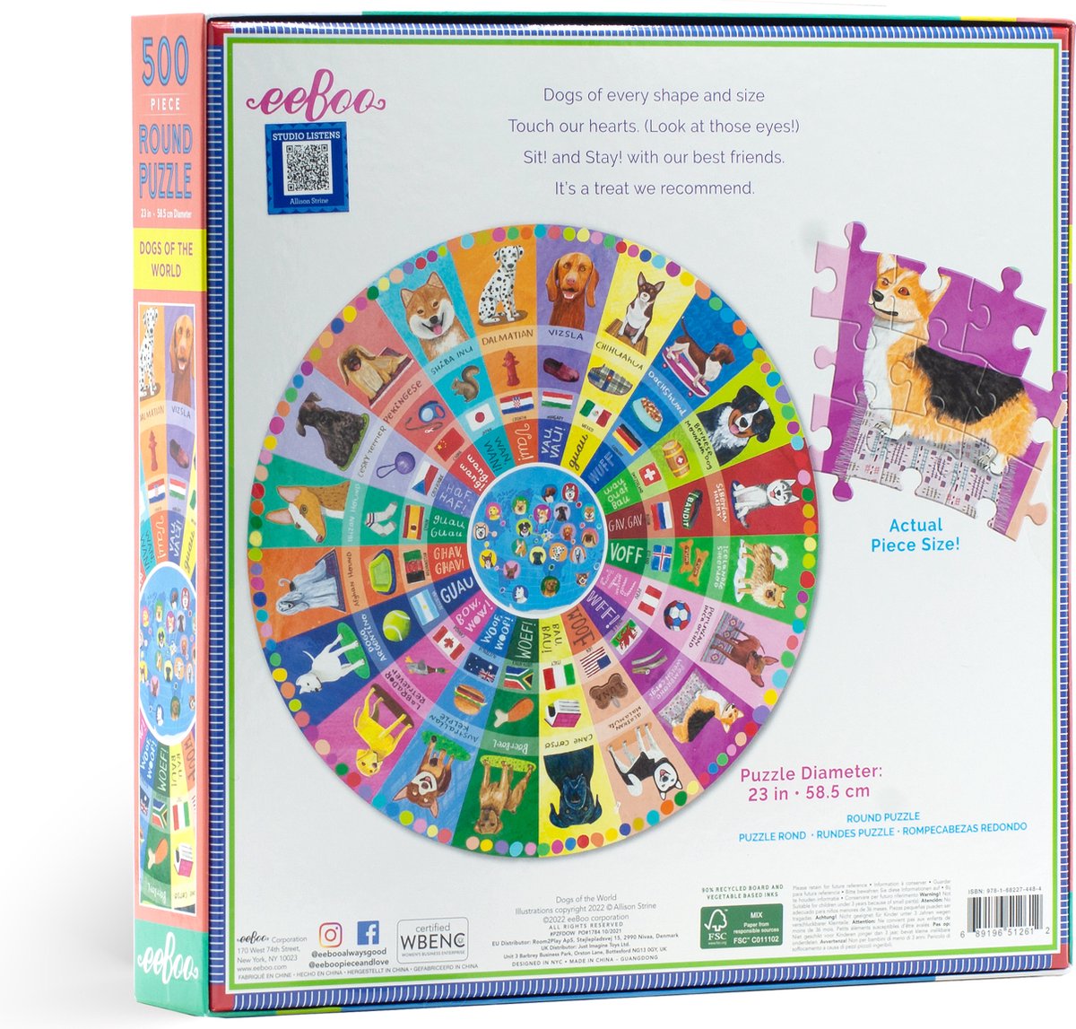 Eeboo Dogs of the World Puzzel Rond 500 stukjes