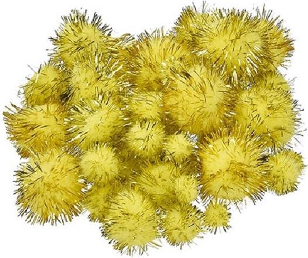 Pompoms Met Glitters - Geel - 40 Stuks