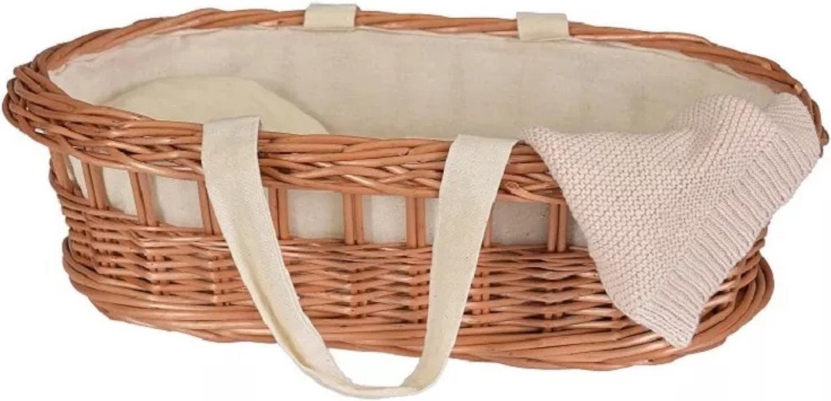 Poppendraagmand - Draagwieg - Riet - Inclusief bekleding - 40x24x12cm