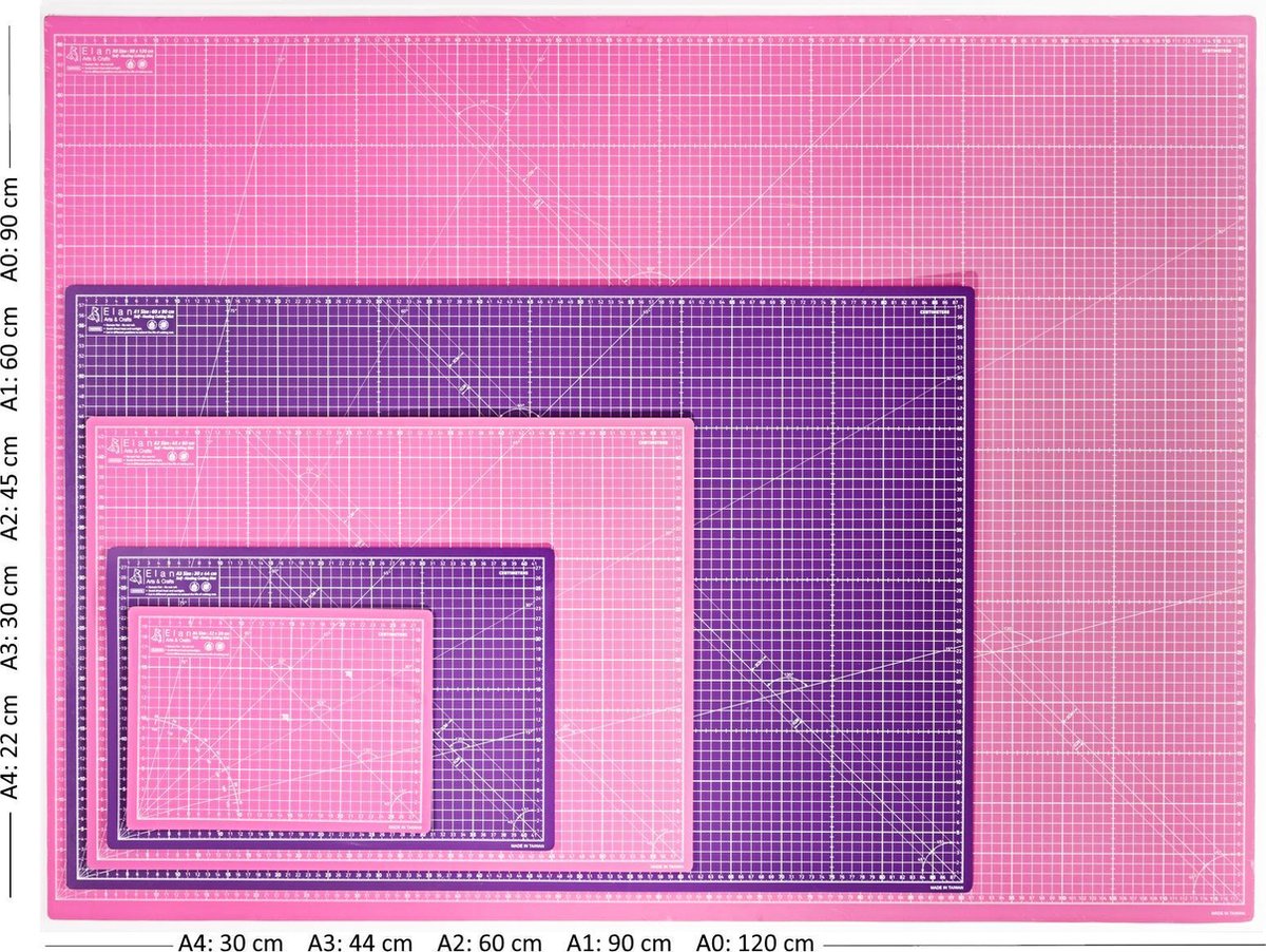 Elan 5-laagse Snijmat Roze en Lila A0, Zelfhelende 3 mm Snijmat, Knutselmat met Dubbelzijdig Raster, Metrische Snijonderlegger voor Quilten, Naaien, Patchworken, Scrapbooken, enz. 120 x 90 cm…
