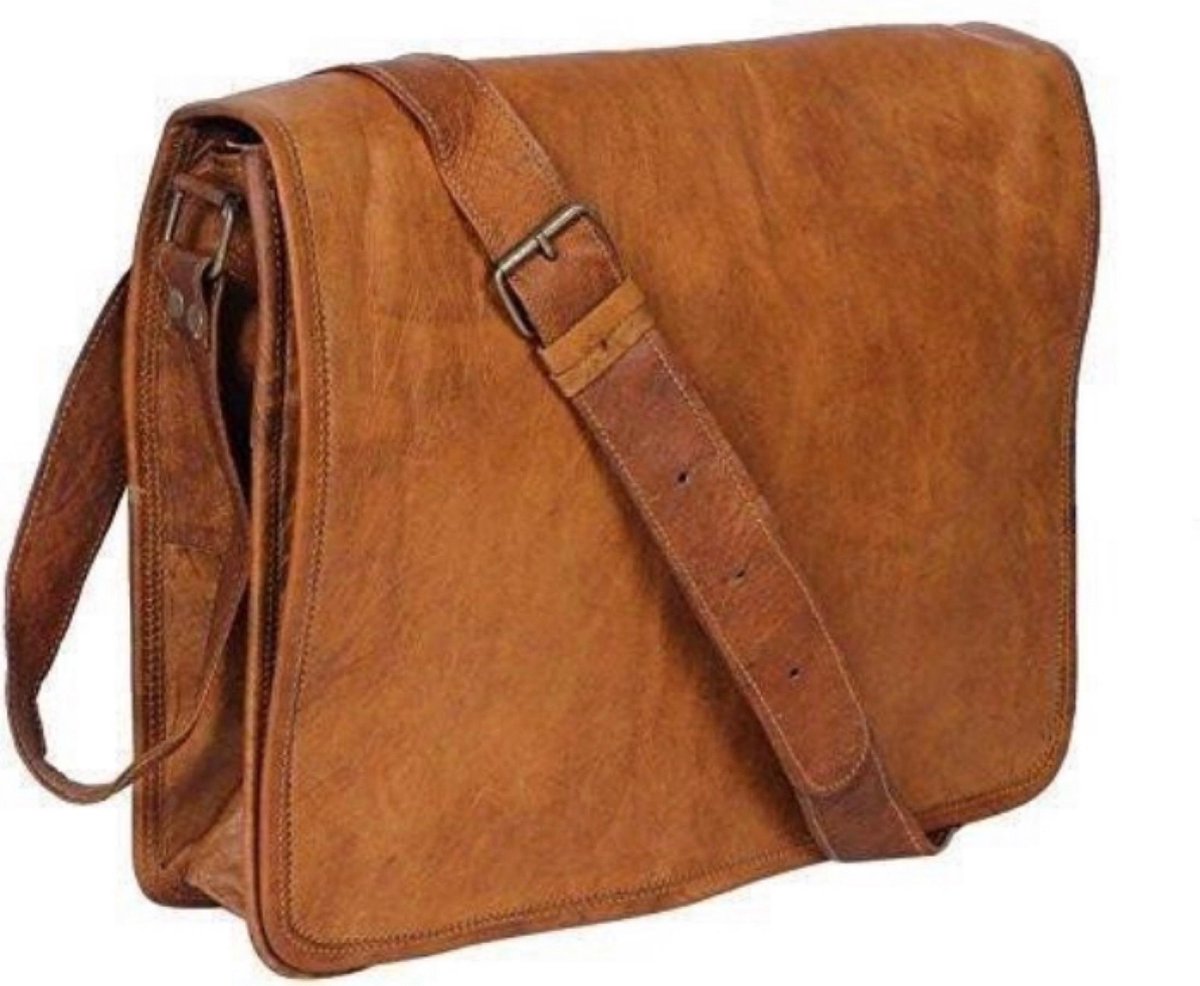 School, kantoor & laptop tas - School, office & laptop bag - echt leer - Handgemaakt -Vintage look - Old school