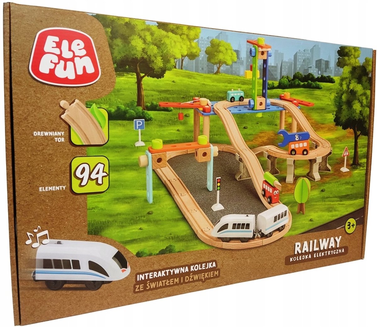 Elefun Houten Elektrische Trein Set met Licht en Geluid - 94 Delen