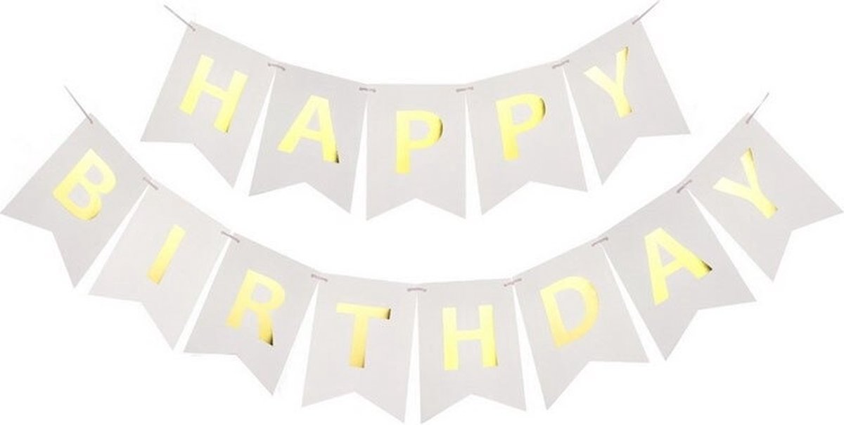 Slinger Happy Birthday – Wit – 250cm – 15*12 cm – Verjaardag Feestje Kinderfeest – Vlaggetjes