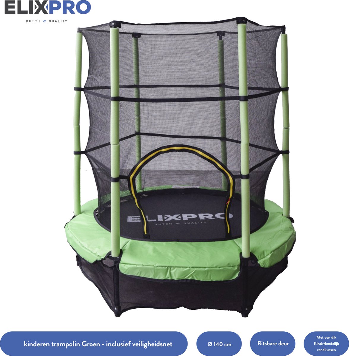 ElixPro Kinder Trampoline - Met veiligheidsnet - 50KG Draagvermogen - Trampoline 140cm - Groen