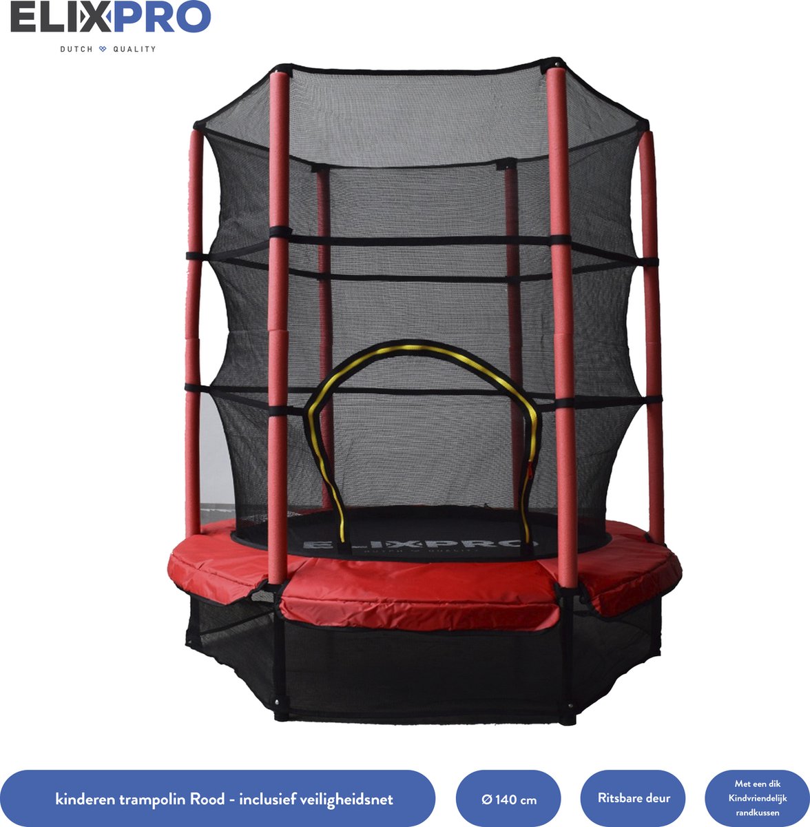 ElixPro Kinder Trampoline - Met veiligheidsnet - 50KG Draagvermogen - Trampoline 140cm - Rood