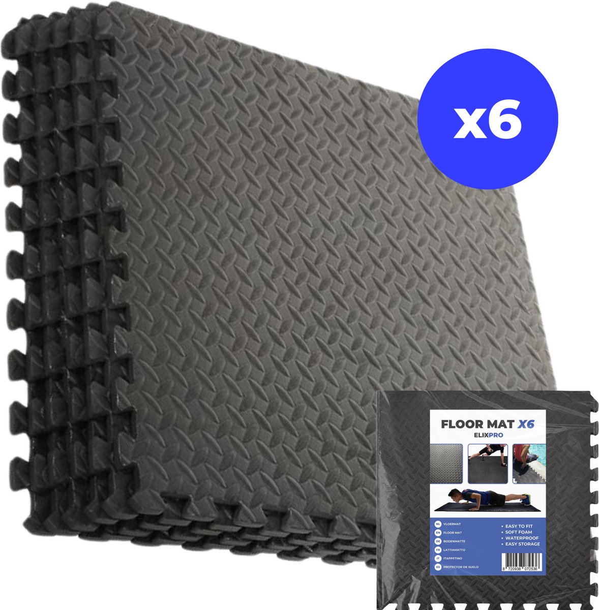   Ondervloer - Zwembadtegels - Ondergrond tegels - Fitnesstegels - Vloertegels - Foam tegels - 40x40CM - 1CM dik - Inclusief 12 randen - Zwart