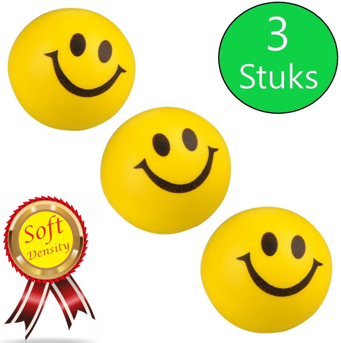 Emoji Stressbal 3 Stuks Smiley Soft Density – Voor het reduceren van Stress – Geel