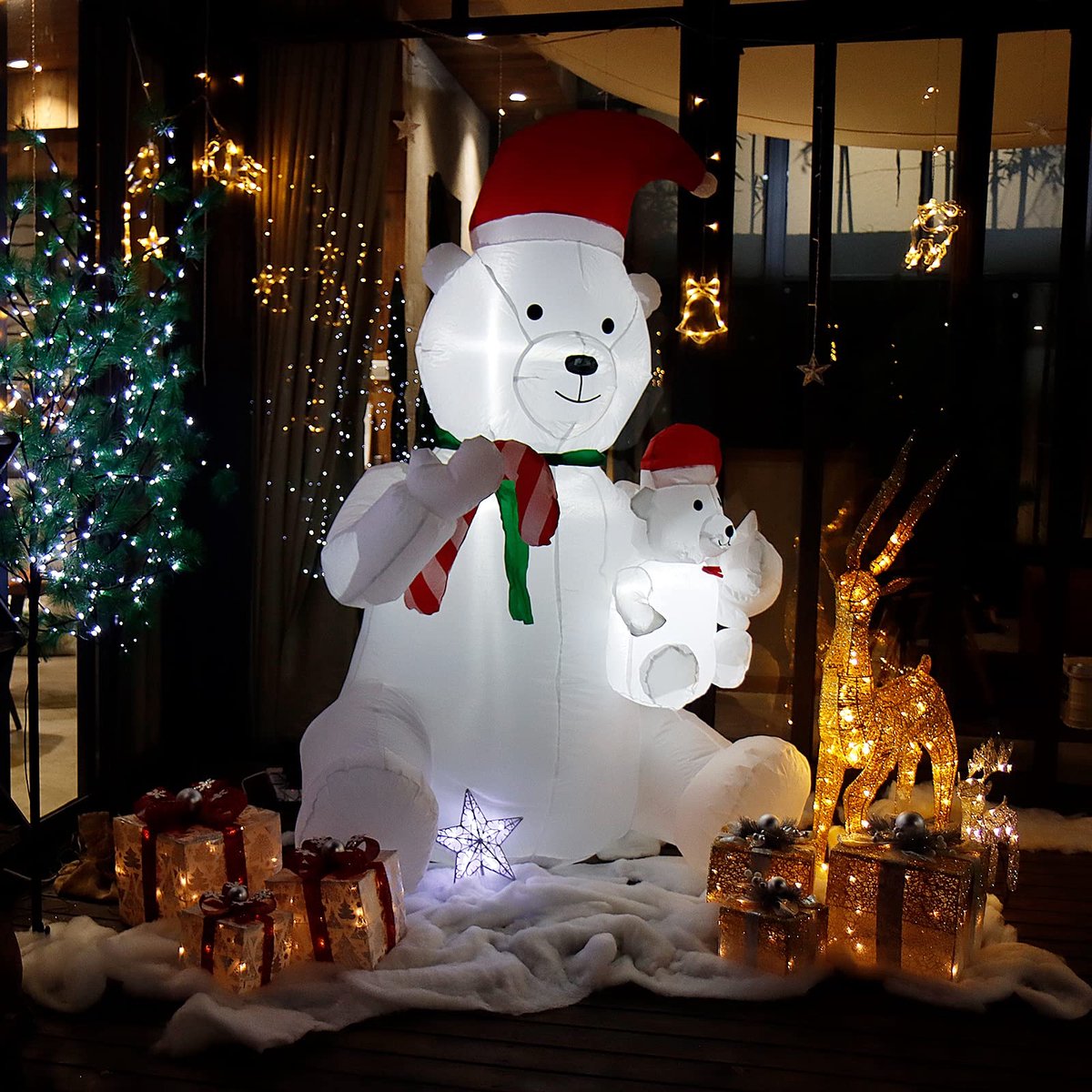 CCLIFE Led Sneeuwpop Verlichte Opblaasbare Sneeuwman Outdoor Buiten Sneeuwpoppen Kerstverlichting Kerstdecoratie Kerstfiguur, Kleur: 010 Sneeuwpop - 240 cm