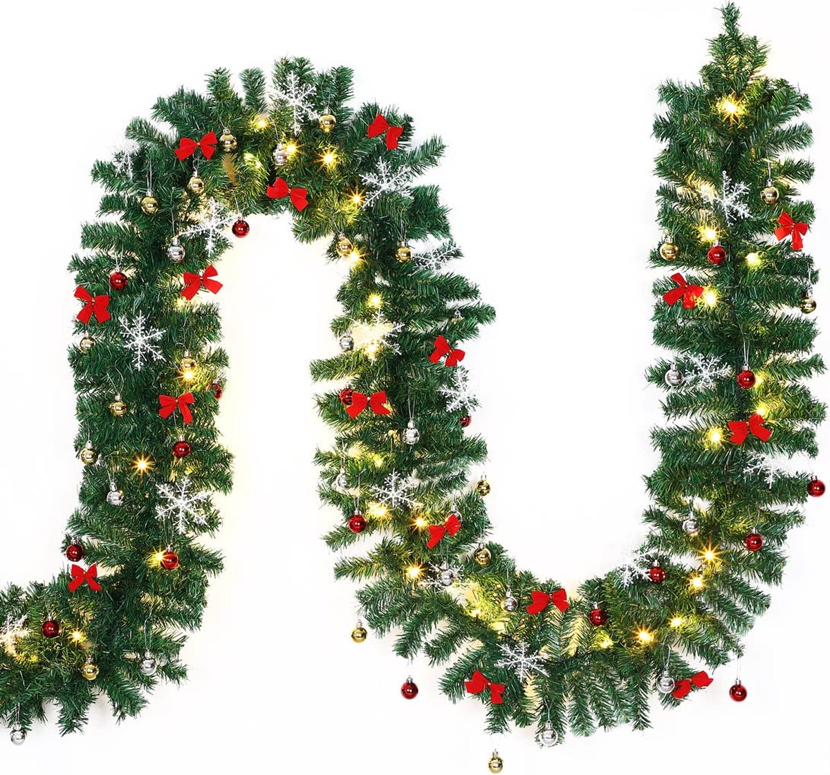 Kerstslinger met Verlichting Decocoratie kerst 10 mtr 160 LEDs Verlicht Binnen Buiten Groen Kerstdeco Kerstmis Deco Dennenguirlande Warmwit