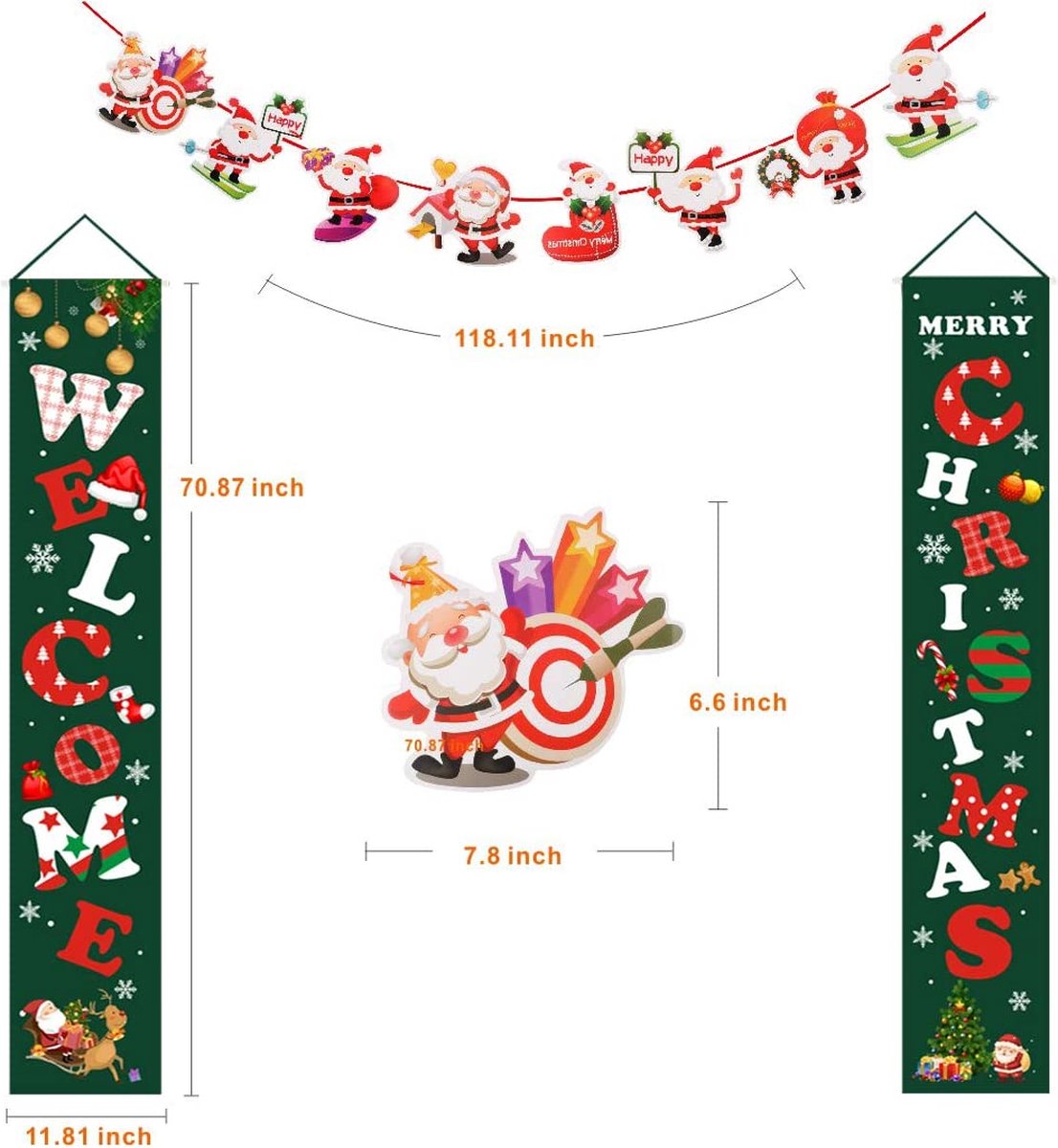 Vrolijk kerstbanners 30x180cm, Nieuwjaar buiten binnen kerstdecoraties Welkom helder groen kerst banner spandoek vlag opknoping voor thuis muur voordeur party kerst decoratie