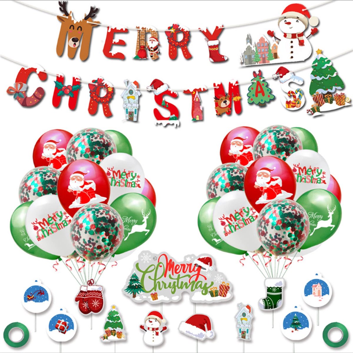 Vrolijk kerstfeest ballonnen, kerstdecoratie, ballonnen voor kerst Nieuwjaar Decoratie, Merry Christmas banner, latexballonnen voor Kerstmis, decoratieve ballonnen voor kerstfeesten