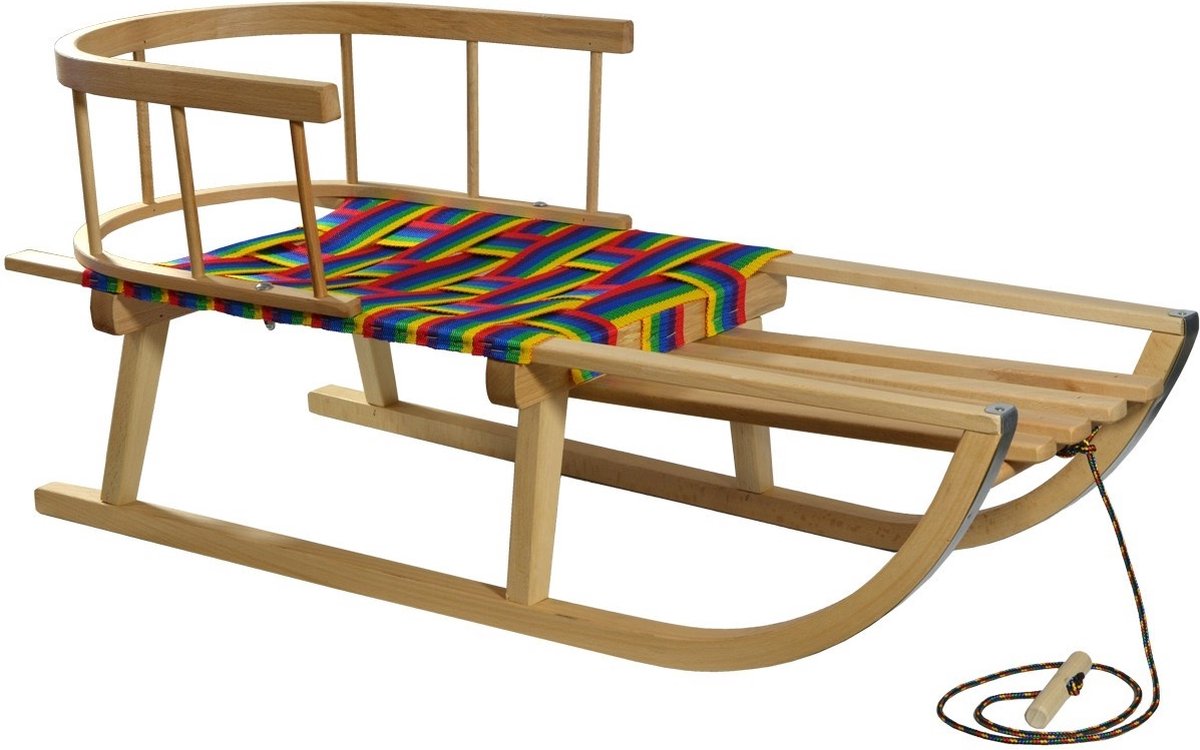   met Rugleuning - 90x33x37 cm - Beukenhout & Regenboog Kleur - Inclusief Trekkoord