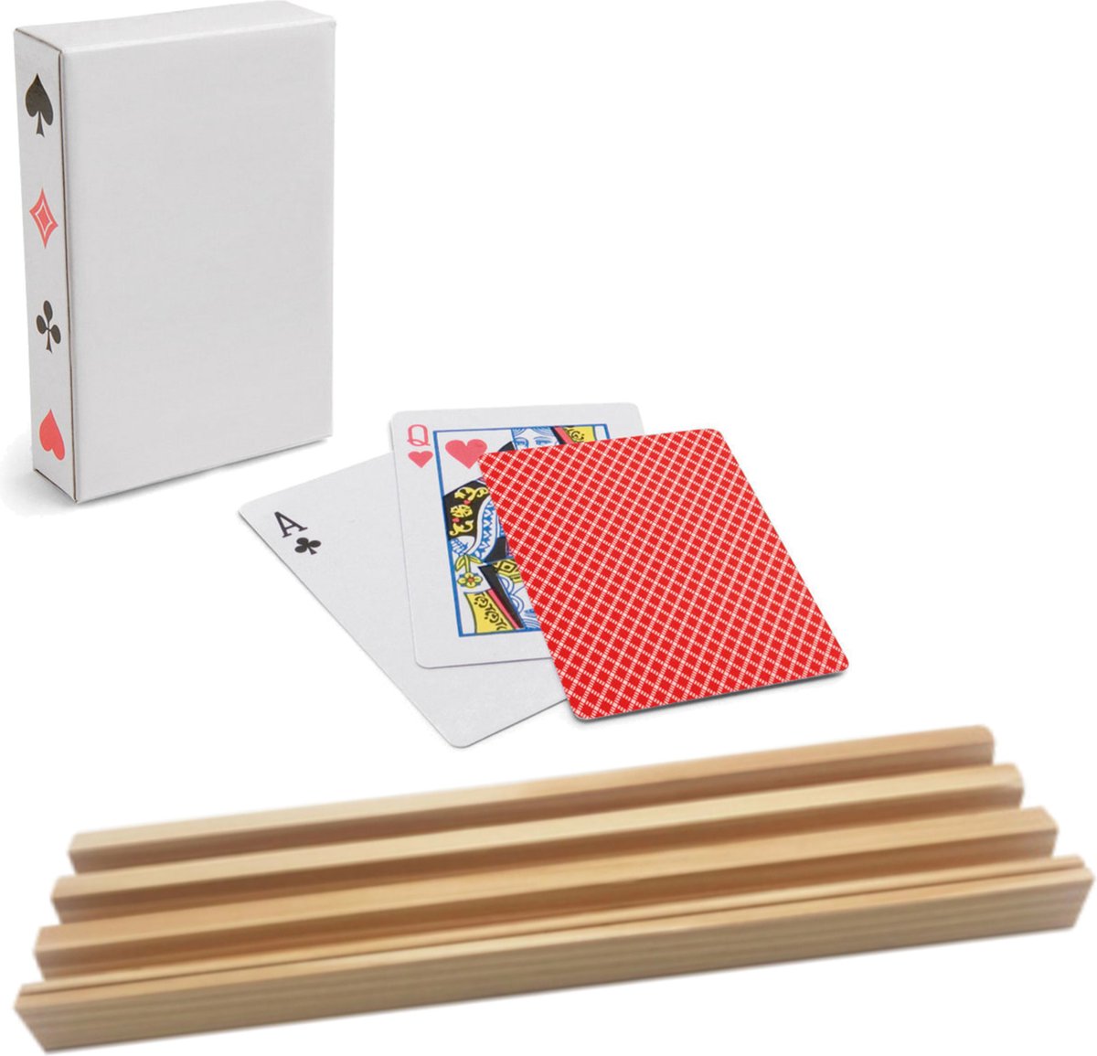 2x Speelkaartenhouders - inclusief 54 speelkaarten rood geruit - kunststof - 8,6 x 8,6 x 2,6 cm - Kaarthouders