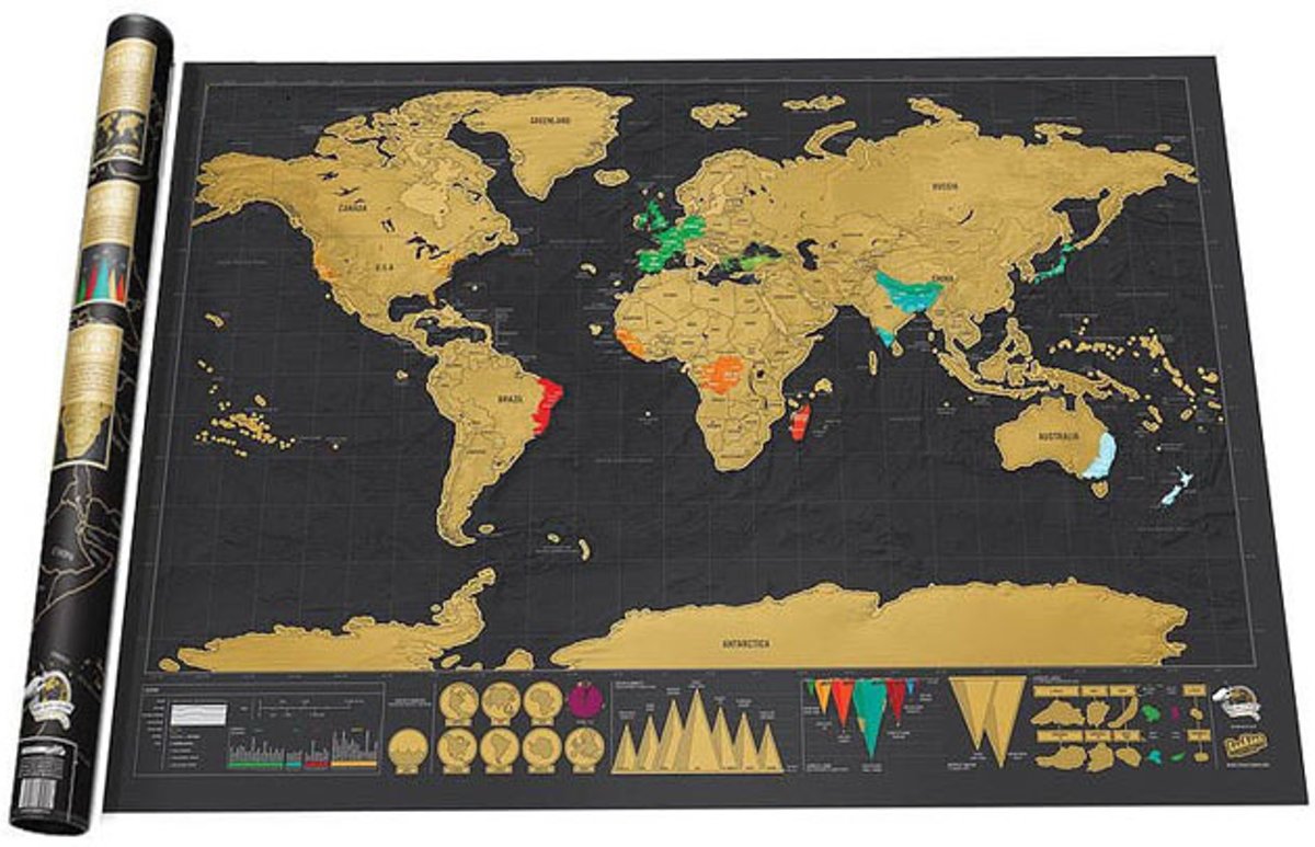 EPHANTÉ kras wereldkaart - scratch map - kraskaart wereld zwart met goud (DELUXE edition)