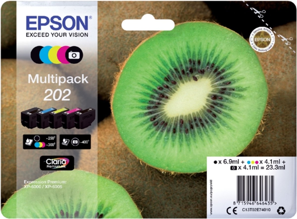 Epson 202 - T02E74 - Inktcartridges Zwart / Cyaan / Magenta / Geel / Foto Zwart