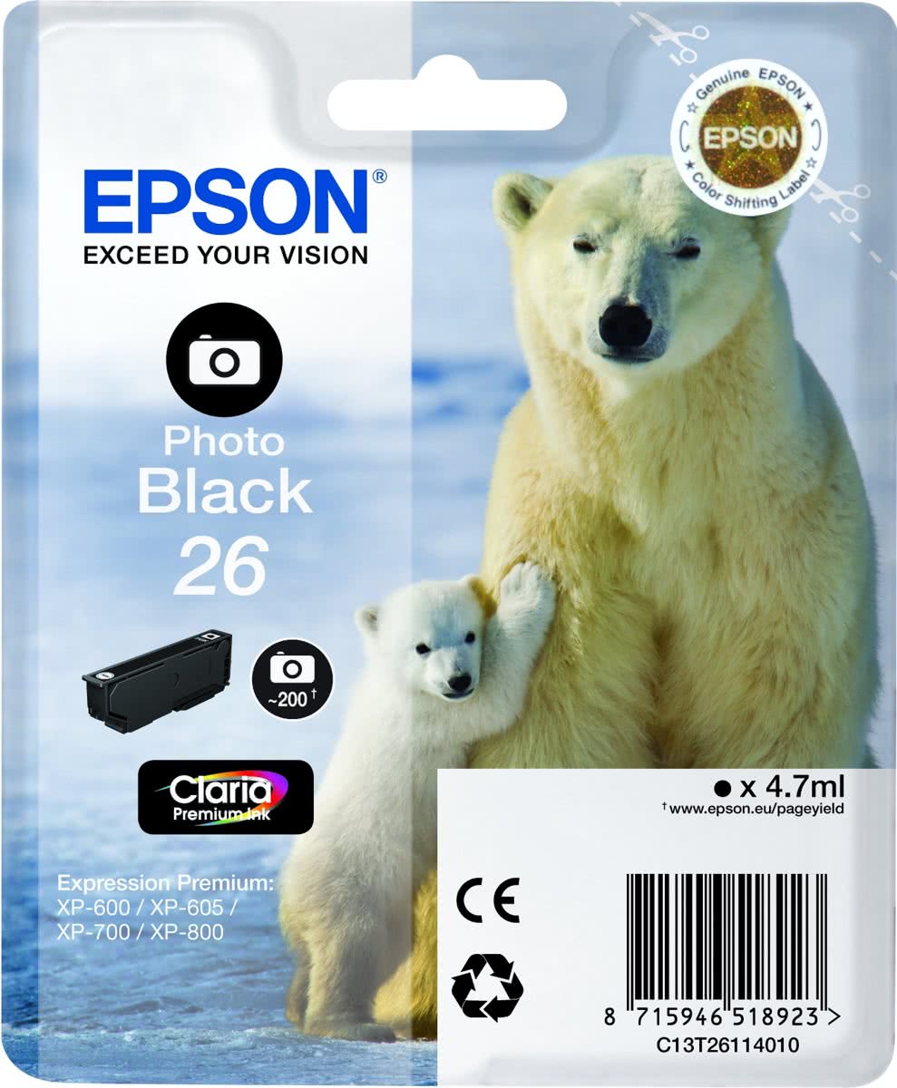 Epson 26 (T2611) - Inktcartridge / Foto Zwart