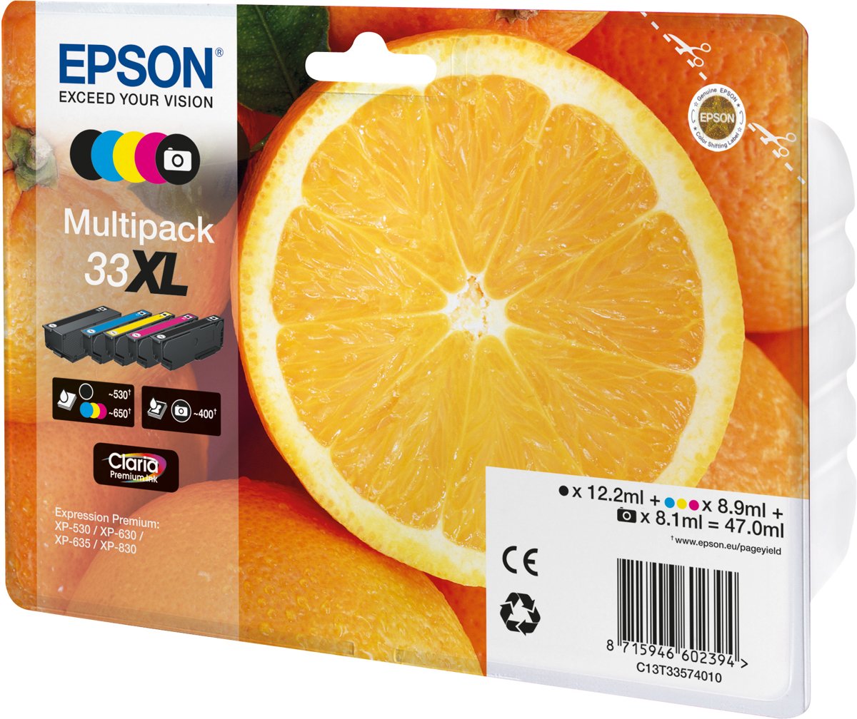   Multipack 5-colours 33XL Claria Premium Ink Zwart, Cyaan, Magenta, Foto zwart, Geel inktcartridge