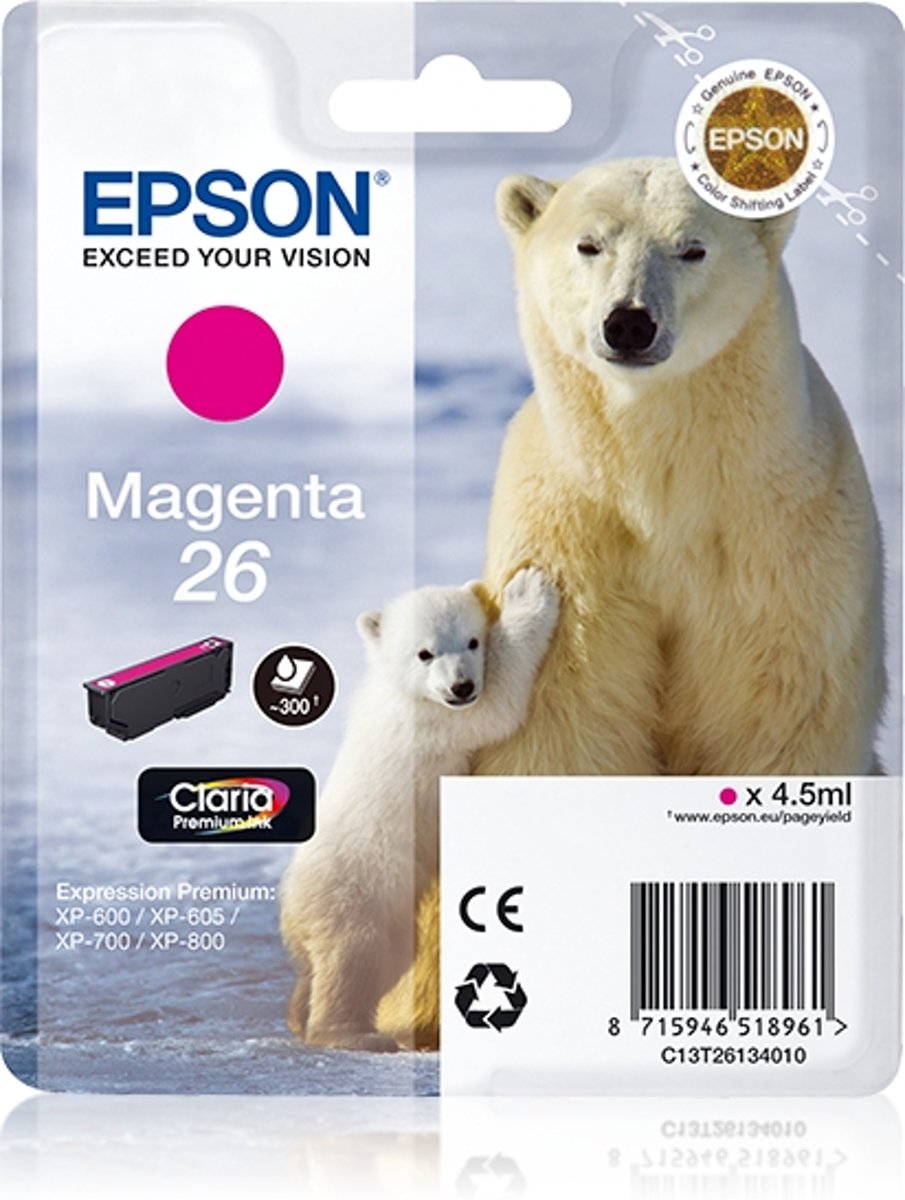 Epson Polar bear Singlepack Magenta 26 Claria Premium Ink