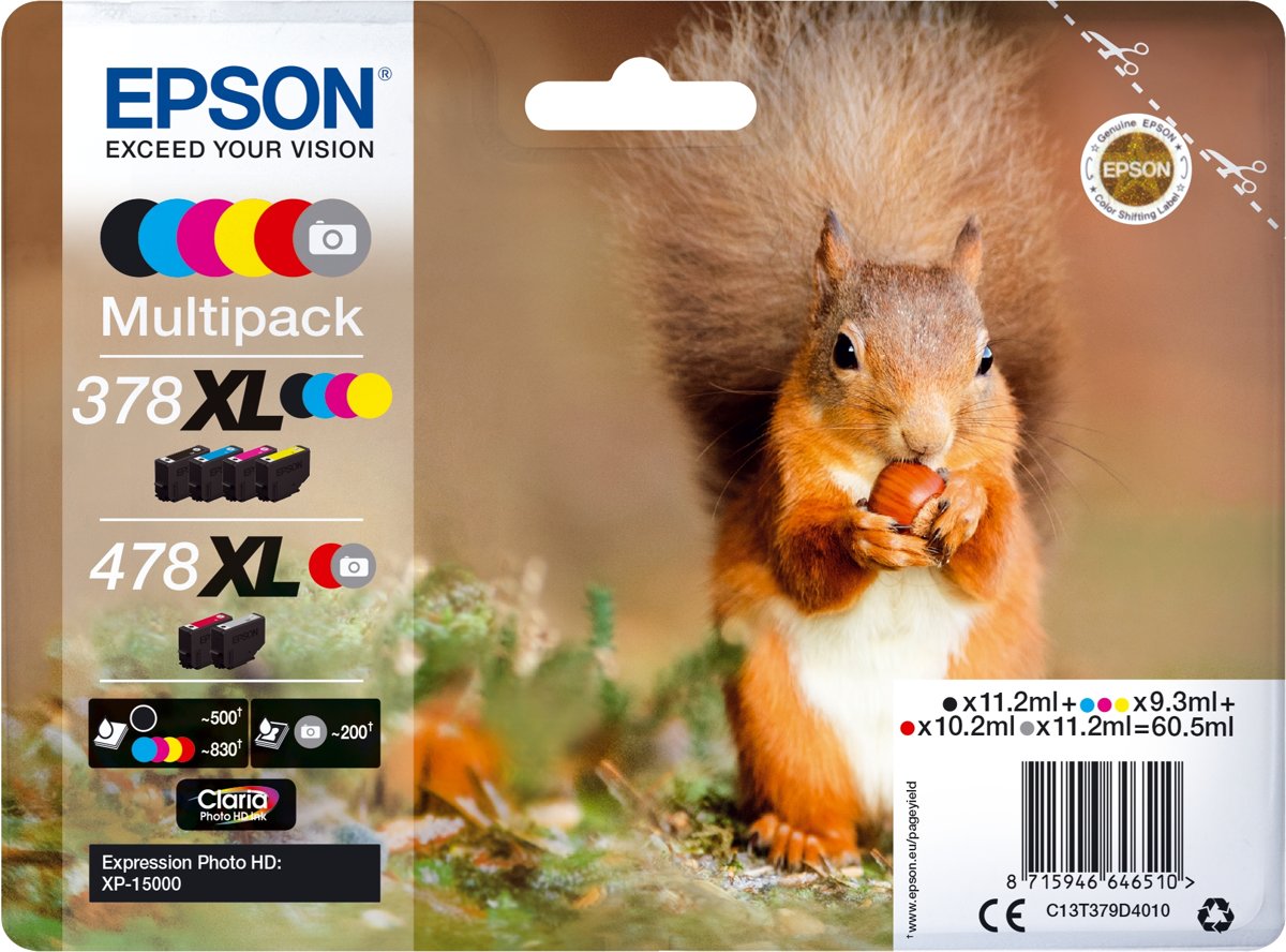 Epson Squirrel Multipack 6-colours 378XL / 478XL Claria Photo HD Ink