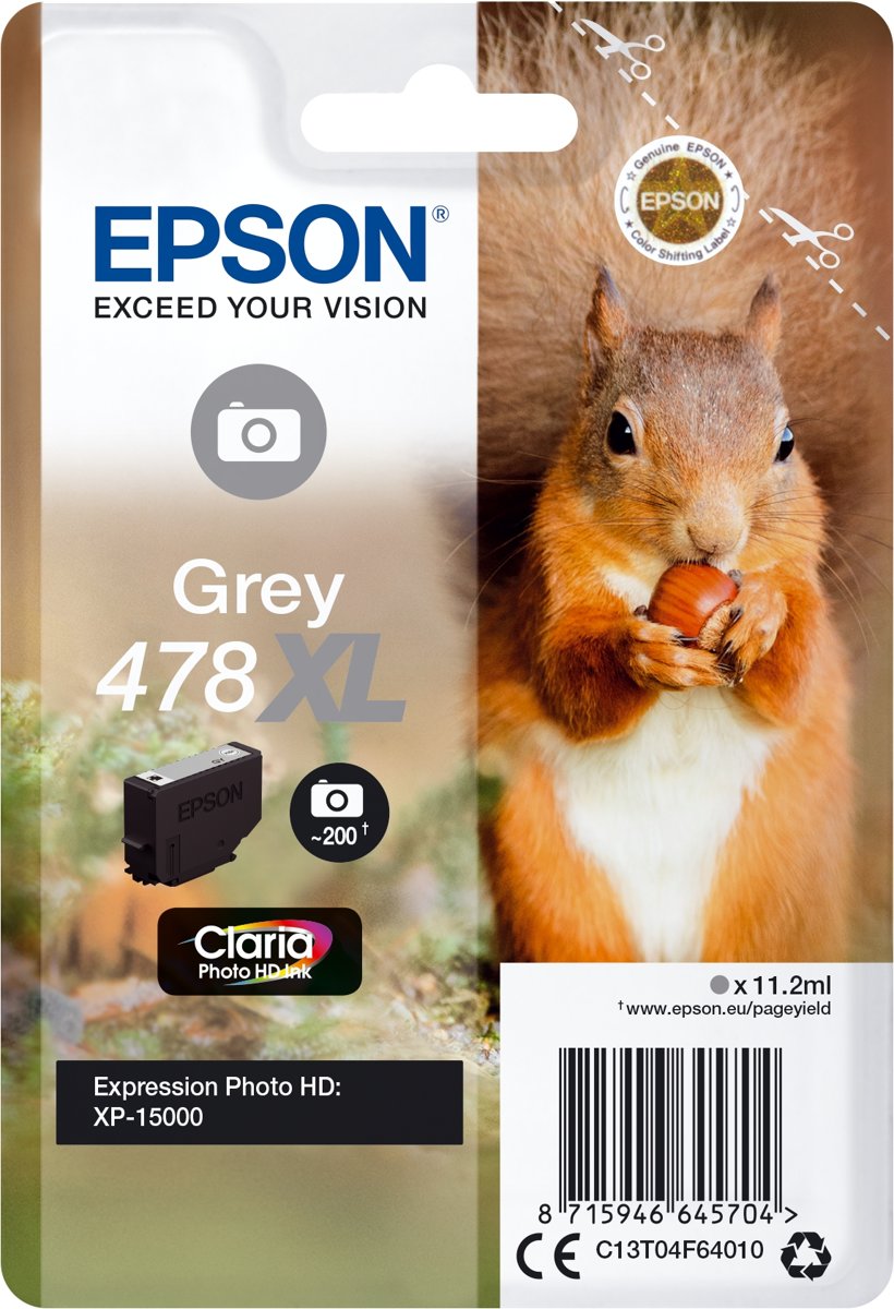 Epson Squirrel Singlepack Grey 478XL Claria Photo HD Ink