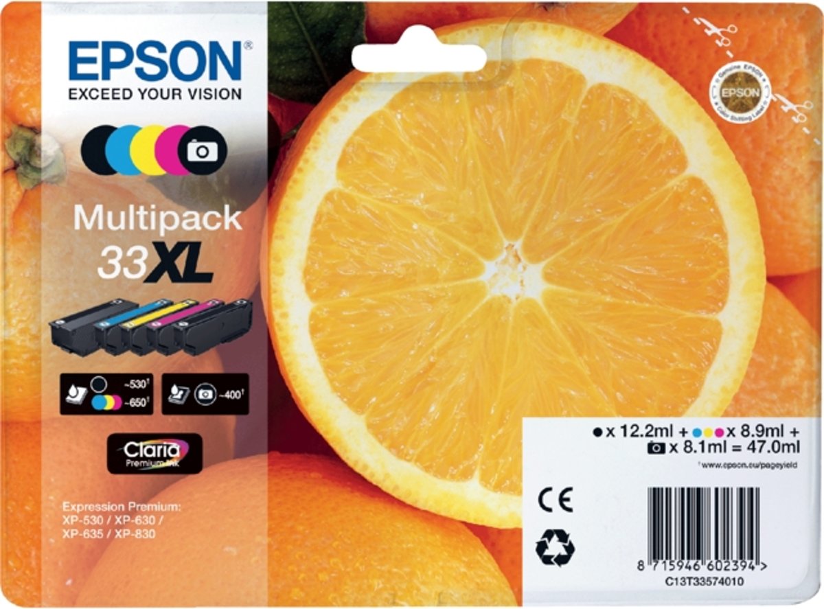 Inkcartridge epson 33xl t3357 2x zwart 3 kleuren