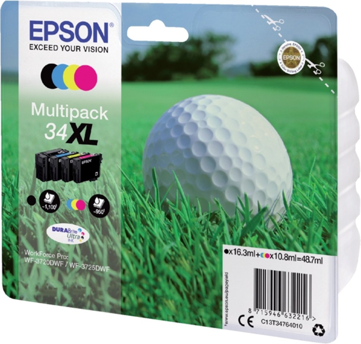 Inkcartridge epson 34xl t3476 zwart + 3 kleuren