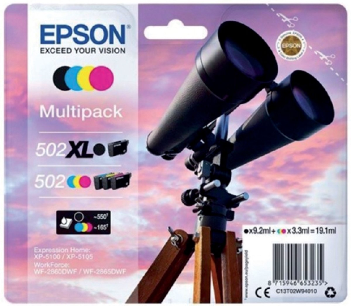 Inkcartridge epson 502xl 502 t02w9 zwart + 3 kleuren