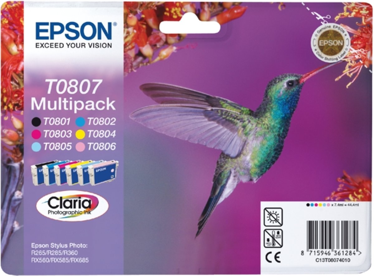 Inkcartridge epson t080740 zwart 5 kleuren