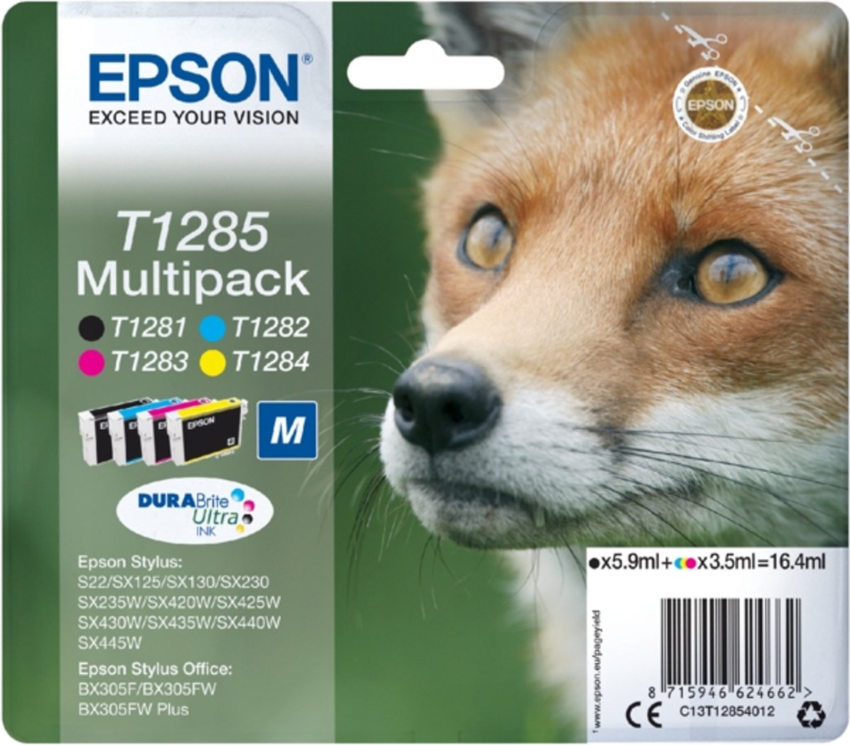 Inkcartridge epson t1285 zwart + 3 kleuren