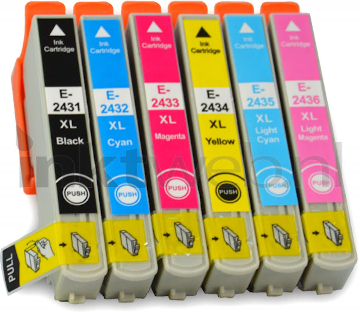 Merkloos - Inktcartridge / Alternatief voor de Epson T2421/2/3/4/5/6 / Zwart / Cyaan / Magenta / Geel / Licht Cyaan / Licht Magenta