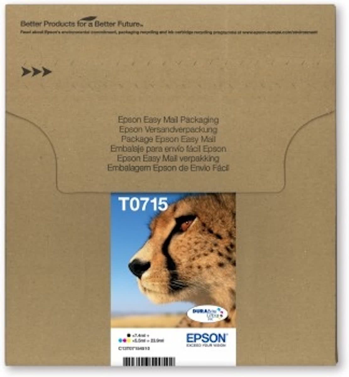 T0715 inktcartridge zwart en drie kleuren standard capacity zwart: 7.4ml, kleur: 3 x 5.5ml 4-pack online packaging