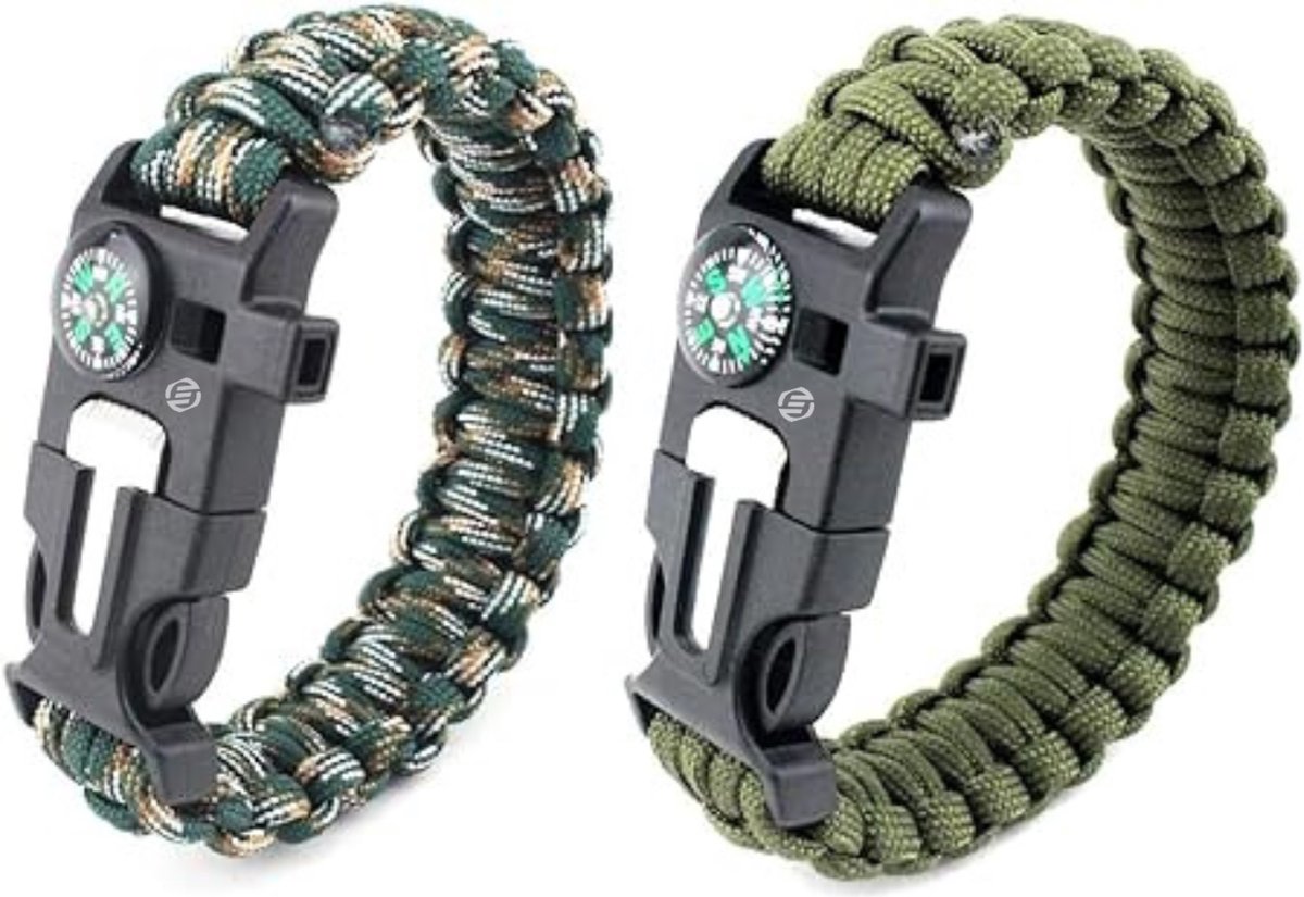   Survivalarmband - Survivalarmband - Overlevingsset - Vuurstart Armbanden - Kompas Armband - Fluitje - Parachute Koord - Vuursteel - 5-in-1 Survivalkit
