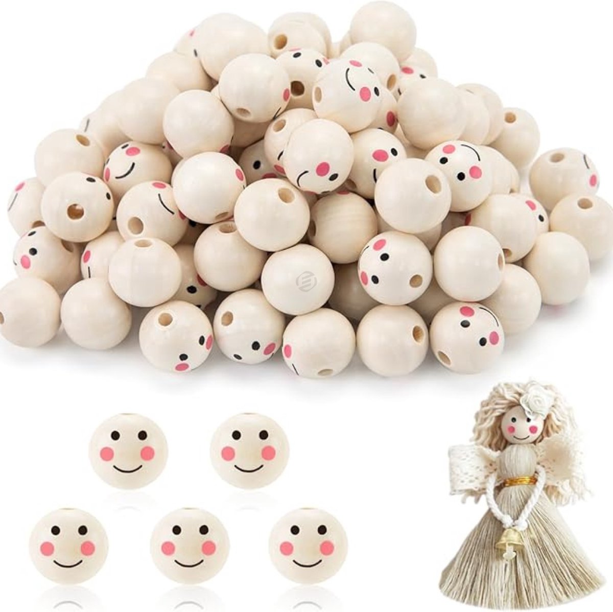  houten kralen met gezichtje - 100 stuks Houten Kralen 20mm - Ronde Houten Ballen met Gezicht en Gat - Houten Kralen voor Rijgen - Houten Hoofden met Gezicht voor Zorgwormen