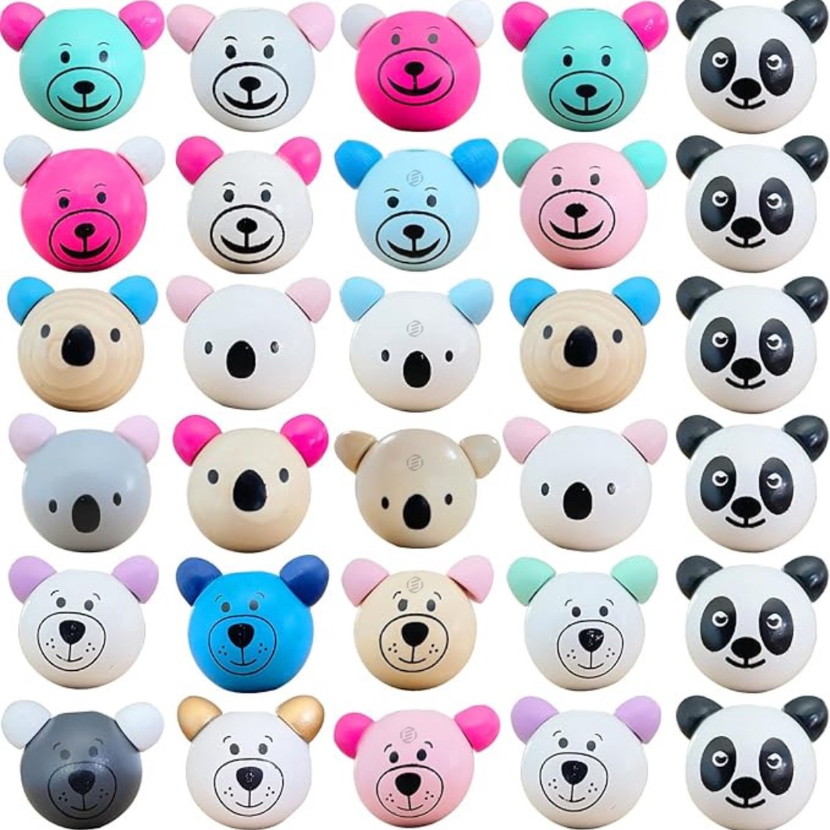   houten kralen met gezichtje - 30 stuks houten kralen met gezicht - Koala en panda gezicht - Houten kralen voor DIY knutselprojecten, kwastkettingen en armbanden