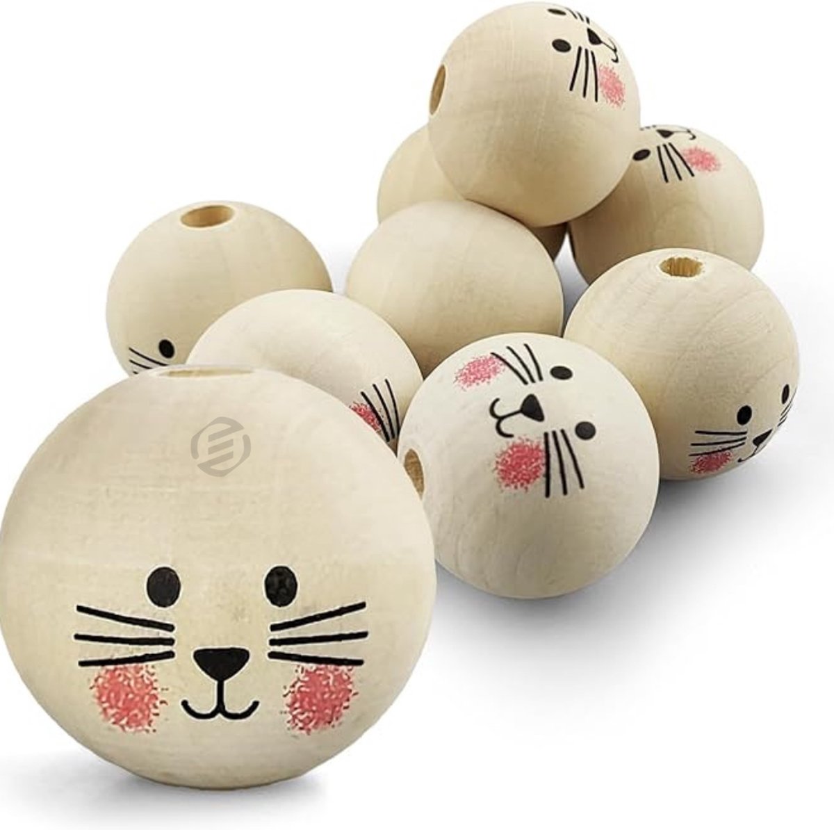   houten kralen met gezichtje - Pack van 8 Houten Kralen met Gezicht - Lachend Kat Gezicht Houten Kralen 30mm met Gat - Geschikt voor Macramé Sieraden Maken, Decoratieve Kralen, Houten Sieraden en Knutselwerk